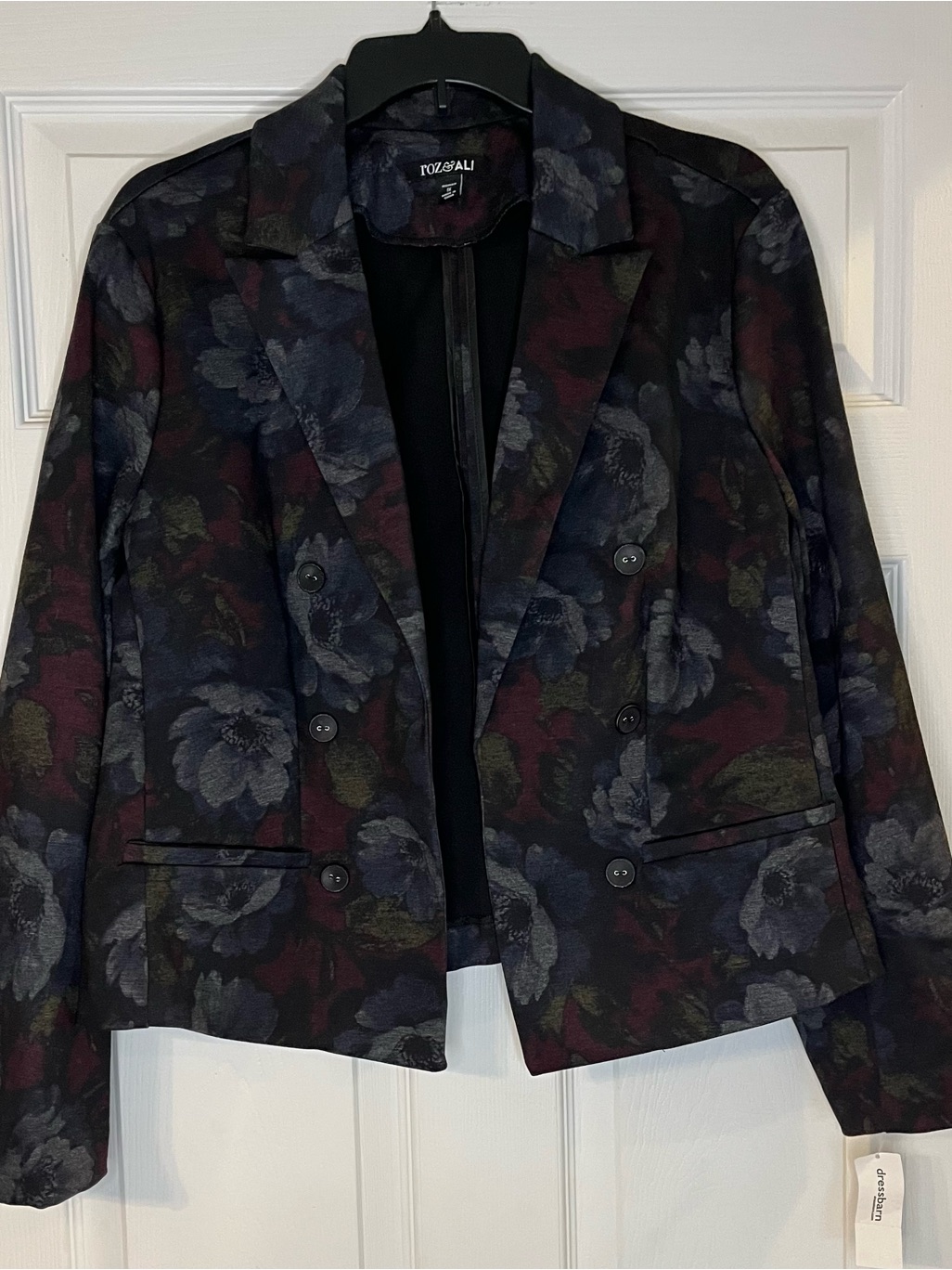 Roz & Ali Double-Breasted Floral Print Blazer — image 3 of 7